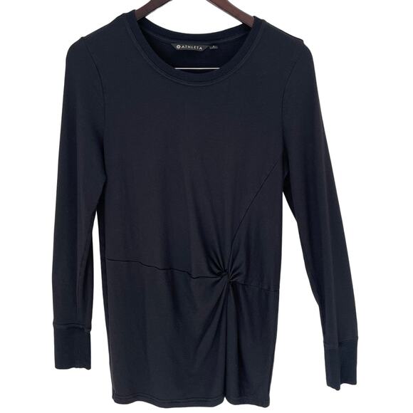 ATHLETA Sweatshirt Womens Small Black Nirvana Twist Front Long-Sleeve Crewneck - Picture 1 of 8